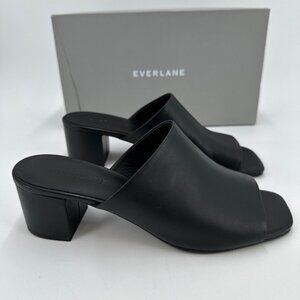 Everlane The Leather Mule Sandal in Black sz 10.5 Women's Slip-on 2" Block Heel